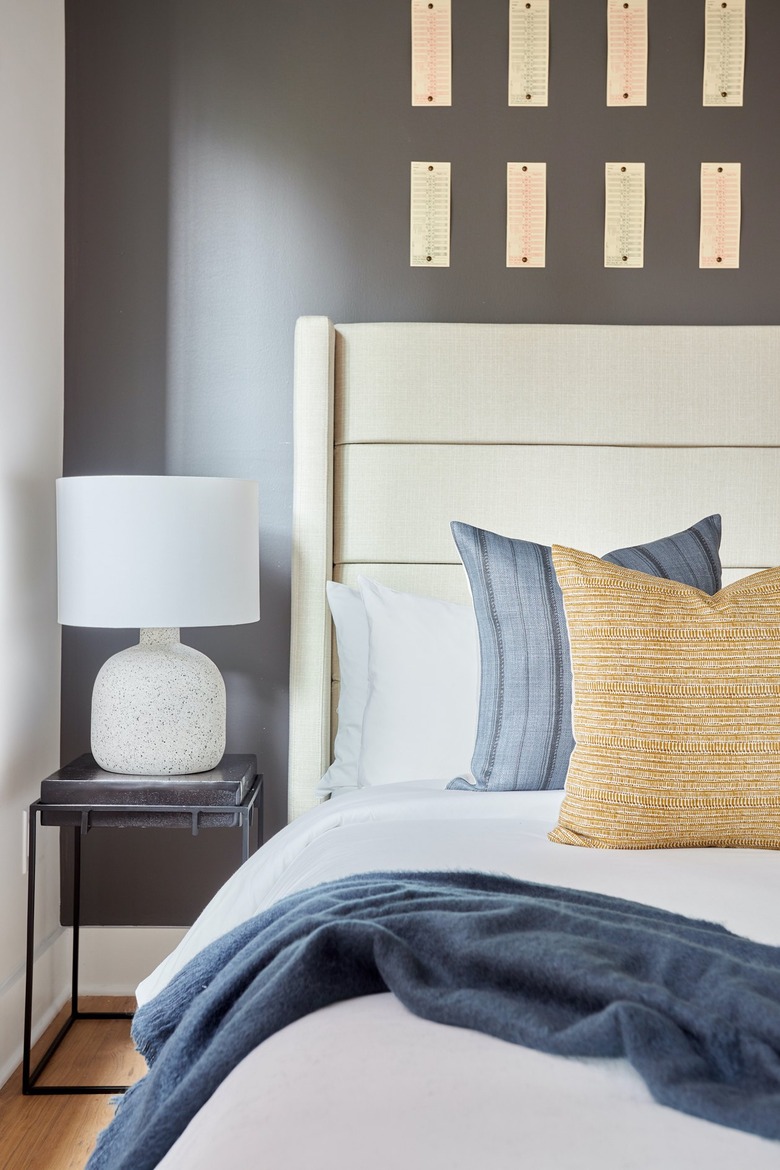 Modern bedroom with off white headboard